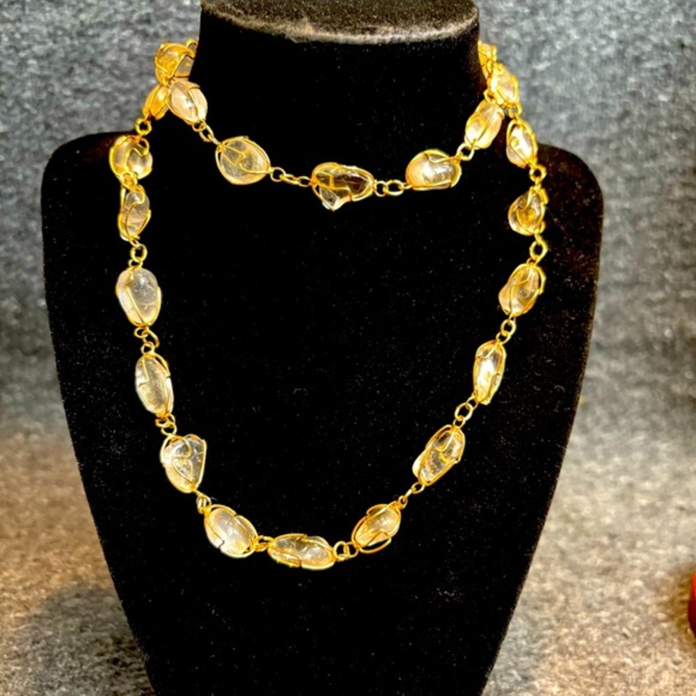 Antique Gold Filled Necklace with Clear Quartz